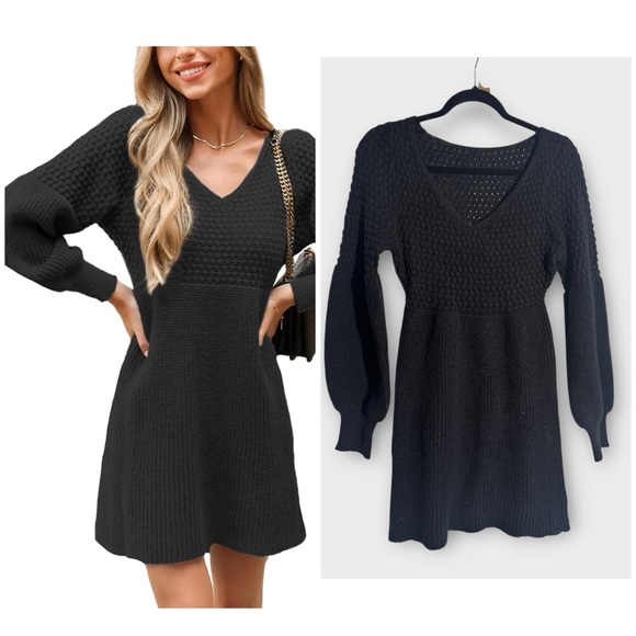 Cupshe Dresses & Skirts - Cupshe Black Long Sleeve Knit Dress Size XS